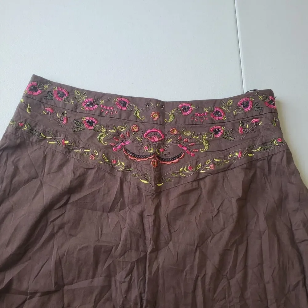 Y2K Fairy Grunge Whimsy Skirt Womens 12 Brown Embroidered Floral Boho Spring - Picture 2 of 8